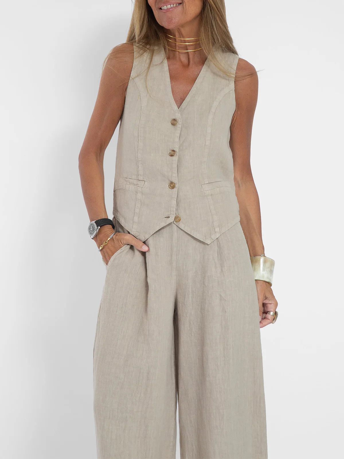 Dames pak  – Mouwloos Gilet & Broek Set